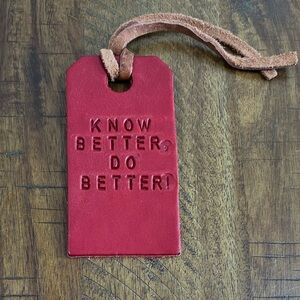 EUC Kmm&Co Engraved Christmas Red Leather Tag with Leather Tassel